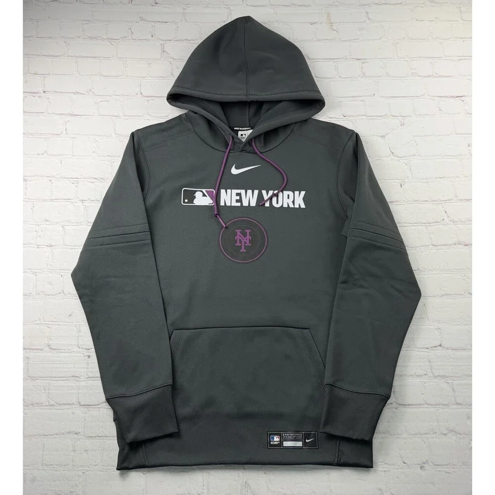 New York Mets Hoodie Mens Small Gray MLB Baseball Nike Therma-FIT City Connect